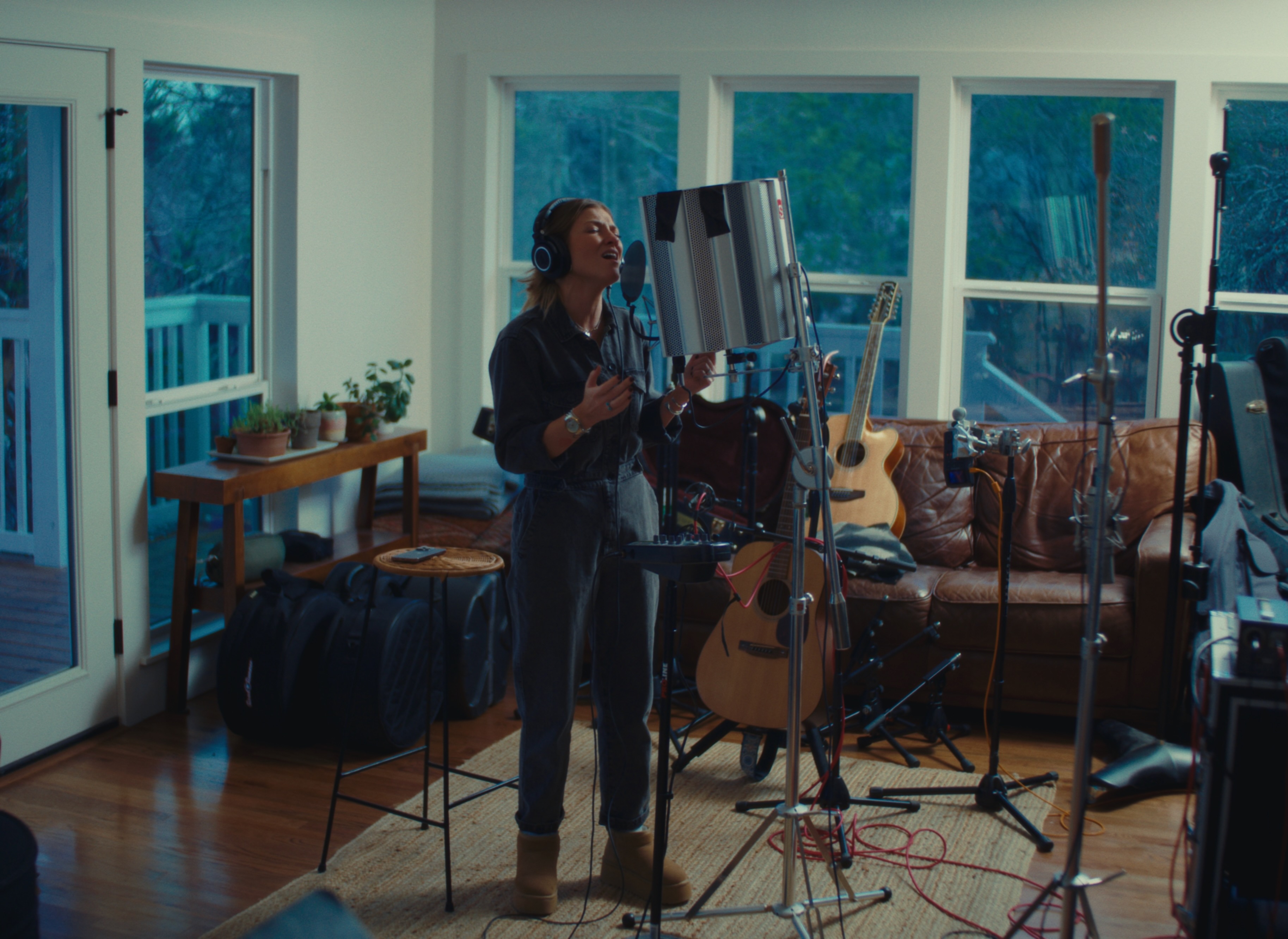 Katrina Cain tracking vocals - mobile session