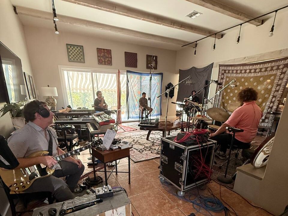 Uncle Lucius tracking live as a band in Wimberley, mobile Neve rig in the room