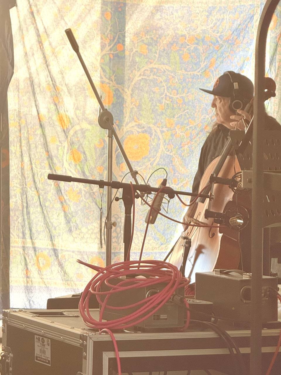 Cello being tracked during the session